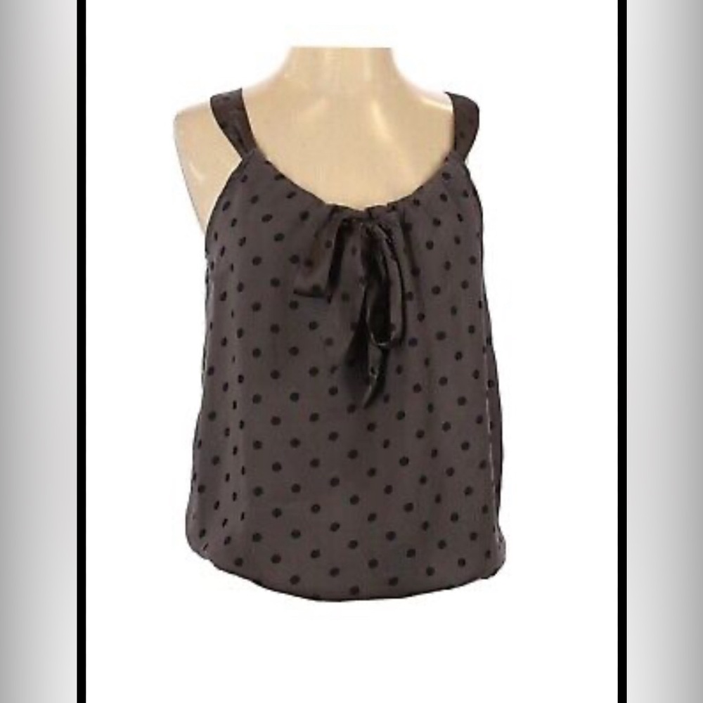 A-American Eagle Gray Black Polka Dot Tank Top Front Bow Sleeveless Top